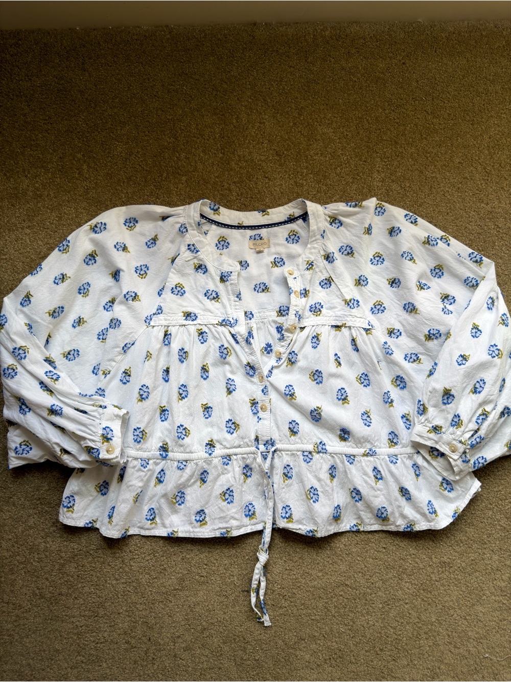 Pilcro Babydoll Batwing Floral Cropped Blouse
